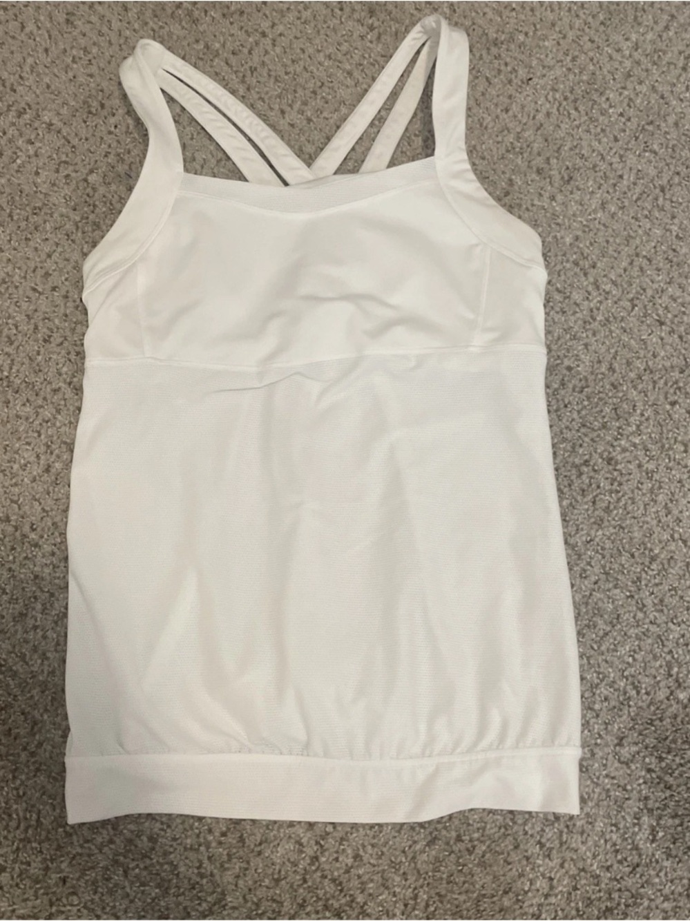 ATHLETA Miles Mesh Strappy Cross Back Built-In Bra Sleeveless White Tank Top L
